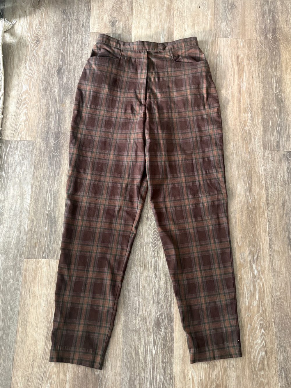 Vintage Express 80s 90s purple green plaid flannel pants waist 29